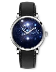 SPRAWL Aanalog Fashion Series Silver Ladies Watches of Genuine Black Leather Strap,Unique Wrist Watch for Women Girls Designed with Stars forming a lion