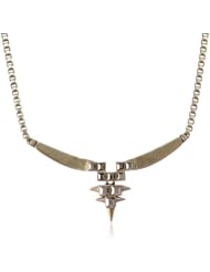 Sam Edelman Stone and Spike Antique Worn Gold Colored Frontal Necklace, 16"+2"