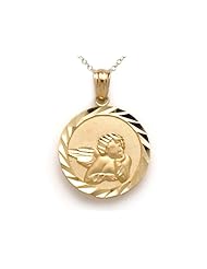14kt Yellow Gold Medium Round Angel Medallion Pendant - Chain Included