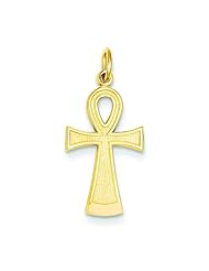 14K Yellow Gold Ankh Cross Charm Egypt Jewelry