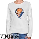 Bucknell Bison Ladies White Distressed Logo Vintage Long Sleeve Classic Fit Tee