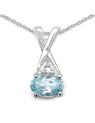 0.12 Carat Genuine Blue Topaz and 0.01 ct. t.w. Genuine Diamond Accents Sterling Silver Pendant Necklace. 18"