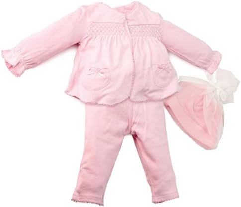Image Baby Infants Cotton Two Piece Smocked Outfit Gift Set with Matching Cap - Pink (9 Months)