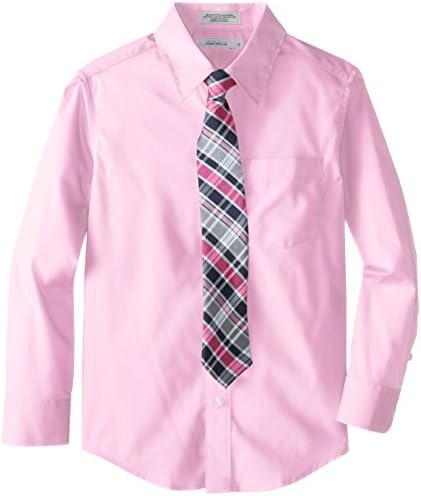 Perry Ellis Big Boys' Solid Packaged Shirt with Tie, Light Pink, 14