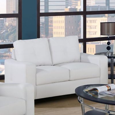 Monarch Specialties Bonded Leather Love Seat, White