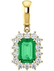 14K Yellow Gold 7.00x5.00mm Emerald Cut Chatham Created Emerald and Diamond Pendant -- LIFETIME WARRANTY