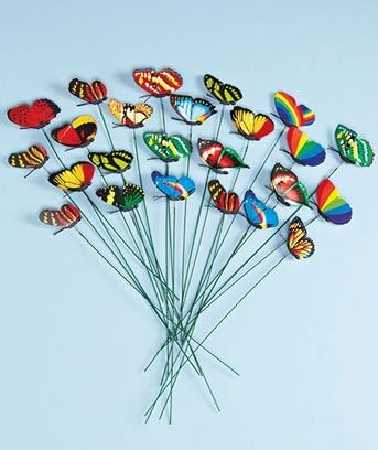 A Set 24 Garden Colorful Butterfly Stakes Give the Illusion of Real Butterflies ; Art Outdoor Yard Decor