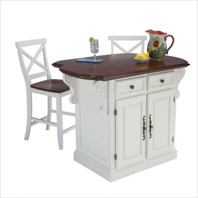 Best Price Traditions Kitchen Island with Two Bar Stools in White / Cherry - Home Styles - 5007-948