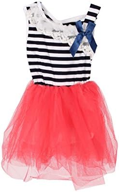 Baby Girls' Sleeveless Striped Layered Dress for 0-2 Years (Large (0-9 mouths), red)