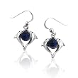 Heart Shaped Double Dolphin on Bermuda Blue Crystal Sterling Silver Hook Earrings