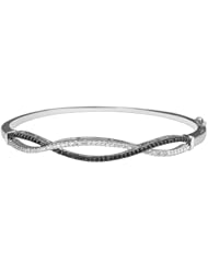 Sterling Silver Black and White Cubic Zirconia Twist Bangle Bracelet