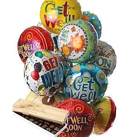 12 Mylar Balloon Bouquet with Chocolates, Get Well from Florist