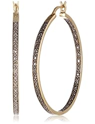 Goldtone Finish Silver Diamond-Accent Hoop Earrings (1.6" Diameter)