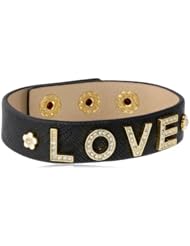 Juicy Couture Black Love and Daisy Stud Leather Bracelet, 8"
