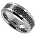 Tungsten Carbide 8 mm (5/16 in.) Comfort Fit Flat Wedding Band Ring w/ Black Carbon Fiber Center