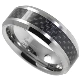 Tungsten 8 mm (5/16 in.) Comfort Fit Flat Wedding Band Ring w/ Black Carbon Fiber Center (Available in Sizes 7 to 14), size 7