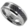 Tungsten Carbide 8 mm (5/16 in.) Comfort Fit Flat Wedding Band Ring w/ Black Carbon Fiber Center