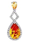 Pear-Shaped Simulated Fire Opal CZ Diamond Pendant