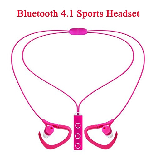 Bluetooth Headphones High-Fidelity Earhook Stereo Sport Sweatproof Noise Cancelling Earbuds with Mic Magnet Attraction for Running or Other Gym Exercise Rose Red