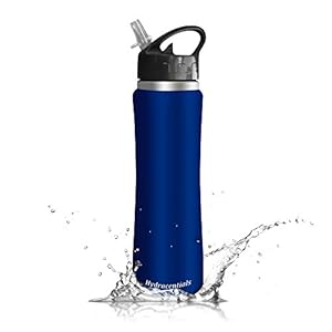 Hydracentials 25 oz Sleek and Sporty Double Wall Vacuum Insulated Stainless Steel Water Bottle with Flip Cap and Straw (Royal Blue)