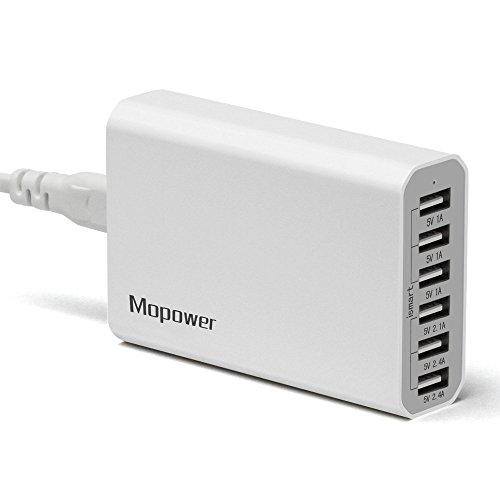 Mopower 50 Watt 10A 6 Ports USB Charger Portable Power Adapter Desktop Charger Station for iPhone, Android Smartphones,iPad ,Tablet ,iPod ,GPS , Camera,and More White