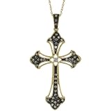 14ct Gold 18 Thin Chain & 1 5/8 in. (41mm) tall Cross Fleury Pendant w/ Rhodium Accent, w/ 0.32 Carat Brilliant Cut White & Chocolate Diamonds