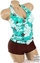 Sexy Trendy Cute Summer Brown Aqua Flower Floral Print Tankini Boyshort Bathing Suit Swimsuit Swimwear
