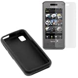 Black Flexible Soft Silicone Skin Case + Clear Reusable LCD Screen Protector for Sprint Samsung SPH-M800 Instinct Cell Phone