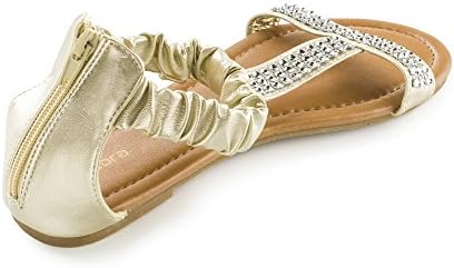 ISADORA Womens Back Zipper, Gladiator Sandal With Studded Diamonds And Faux Leather Straps (9, Gold)