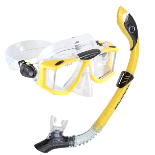 US Divers Adult Sideview LX Purge Mask and Paradise Dry LX Snorkel Silicone Combo