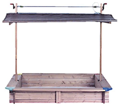 GASPO 310016 - Holz Sandkasten Mickey 140 x 140 cm mit absenkbaren Dach/Kurbeldach