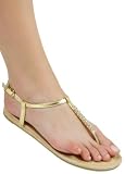 Dressy Designer Rhinestone Embellished Thongs w/ Ankle Strap from Hot Fash Shoes - BRODY Gold