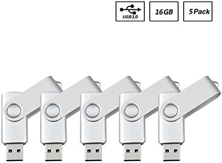 ABAZAR 5pcs 16gb Usb Flash Drive Usb 3.0 Flash Drive Memory Stick Fold Storage Thumb Stick Pen Swivel Design Silver