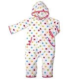 【フリース白地カラフル星★柄】フード付きカバーオール (80ｃｍ)