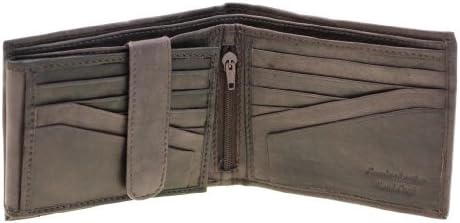 Genuine Buff-Cow Leather Men's Bifold Wallet Snap Closed Flap Out