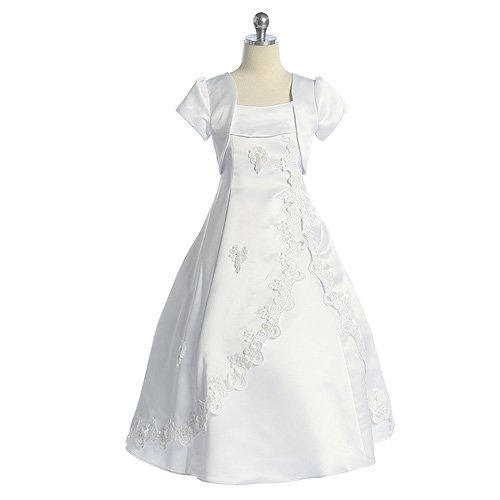 Girls White Satin Lace First Communion Dress Set 10 Girls White Satin Lace First Communion Dress Set 10