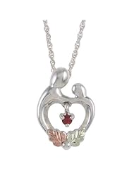 Black Hills Gold Mother and Child Silver Heart Birthstone Necklace