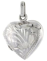 Small Sterling Silver Heart Locket Hand Engraved, 5/8 inch