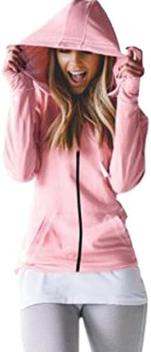 EKIMI Women's Ladies Zipper Tops Hoodie Hooded Sweatshirt Coat Jacket Outwear (XL, Pink)