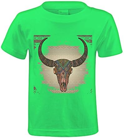 Cutestory Decorative Indian Bull Skull In Tribal Style Youth Design Lovely T Shirts Green