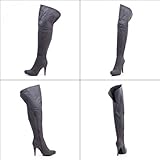 Sexy Damen Stiefel Overknees Stiefel High Heels Plateau Leder-Look in Khaki Gr. 36-41, Größe:39;Farbe:Grau