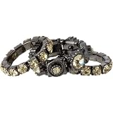 Jonquil Yellow Crystal Stacking Stretch Ring Trio with Hematite Finish