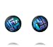 Sterling Silver Dichroic Glass Blue/Green Stripe Pattern on Black Stud Earrings