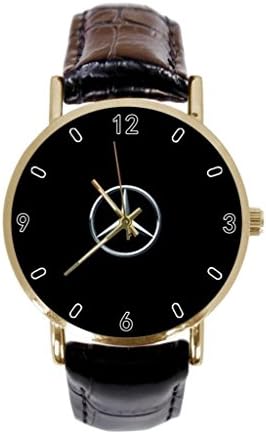 Mercedes Benz Logo Custom Simple Leather Strap Golden Watch Men And Women