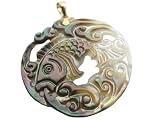Black Mother Of Pearl River Koi Pendant, 14k Gold