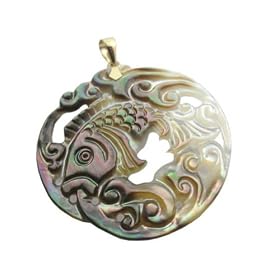 Black Mother Of Pearl River Koi Pendant, 14k Gold by 