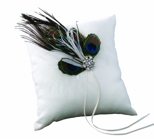 Ivy Lane Wedding Designs Peacock Collection Ring Pillow, White