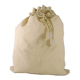 Portuguese Hand Embroidered Lingerie or Gift Bag, White, Wheat Pattern