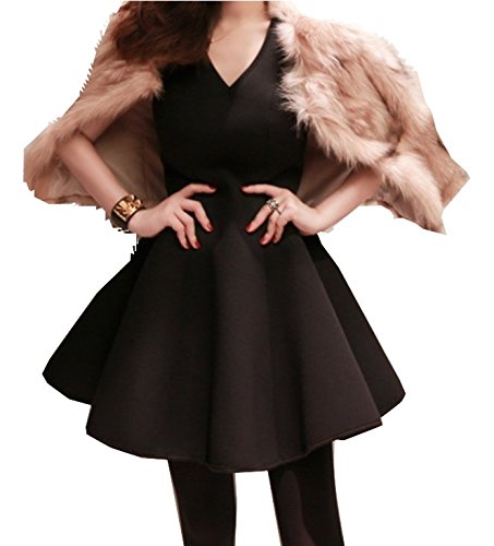 (リリレナ)LiLiRenaVネック　シンプル　Aライン　フィット　フレア　無地　ノースリーブ　ドレス　ワンピ 100226-j2