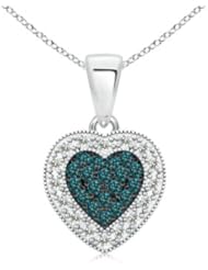 Blue and White Diamond Cluster Heart Pendant